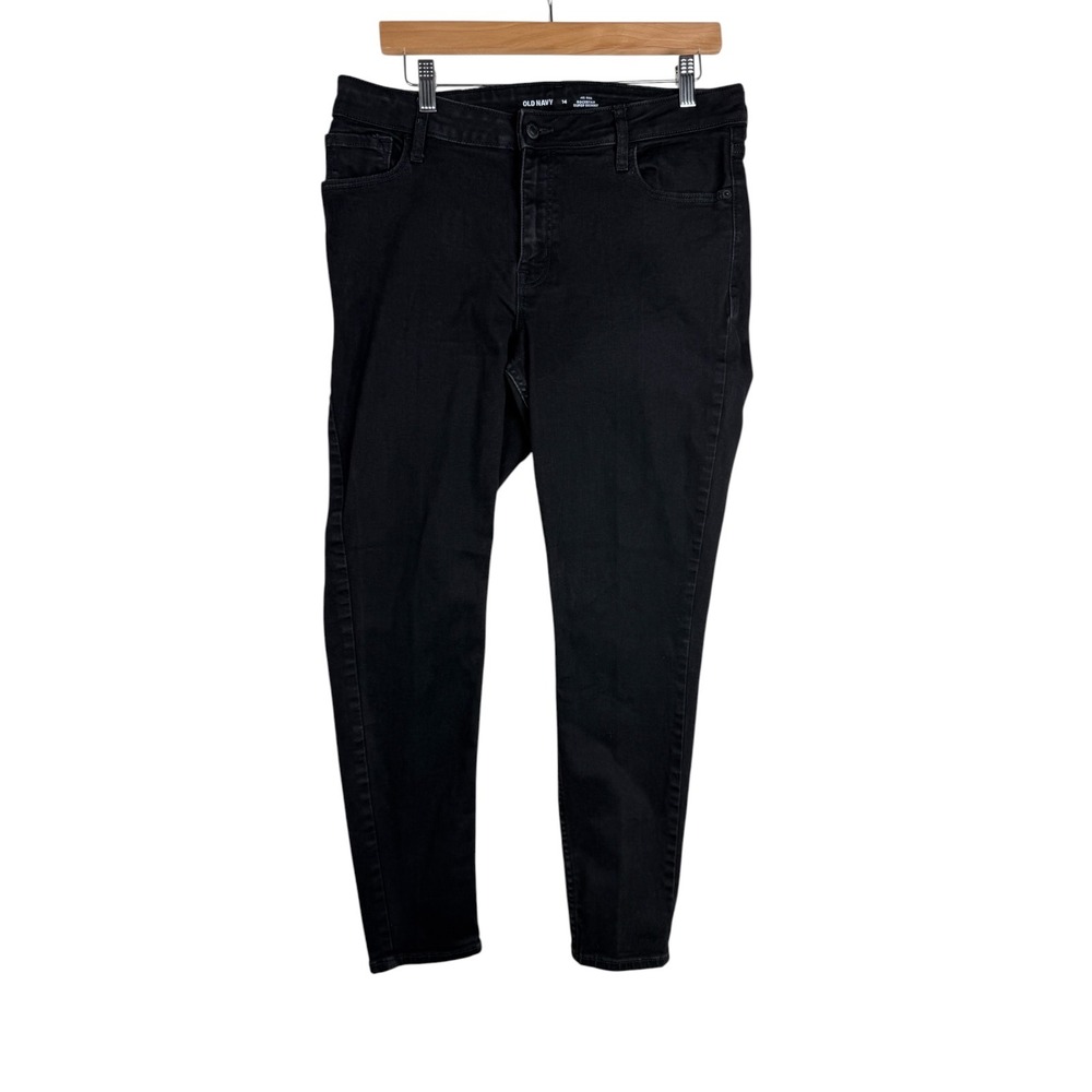 Old‎ Navy Women's Mid Rise Rockstar Super Skinny Black Denim Jeans size 14